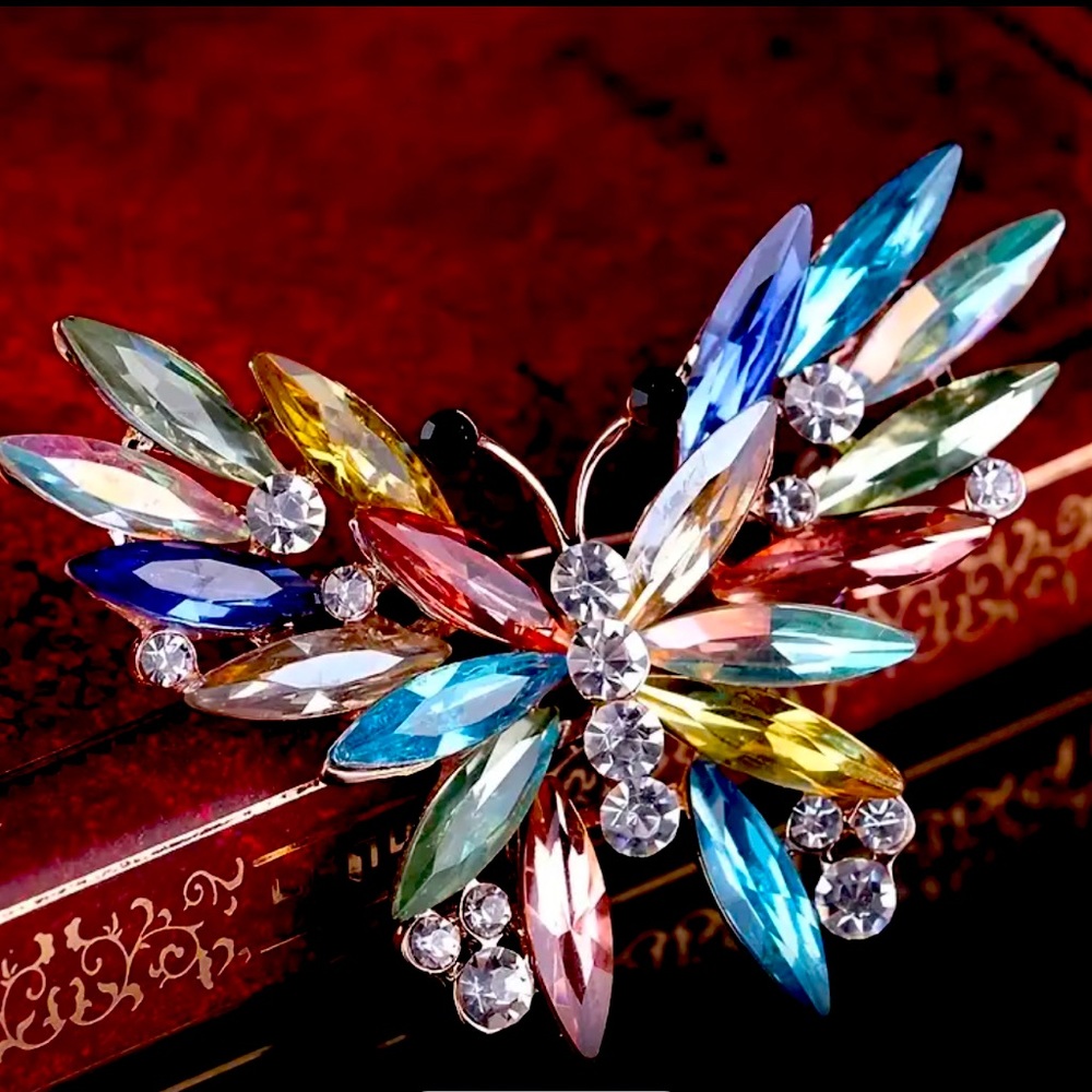 Multicolor Crystal Butterfly Brooch